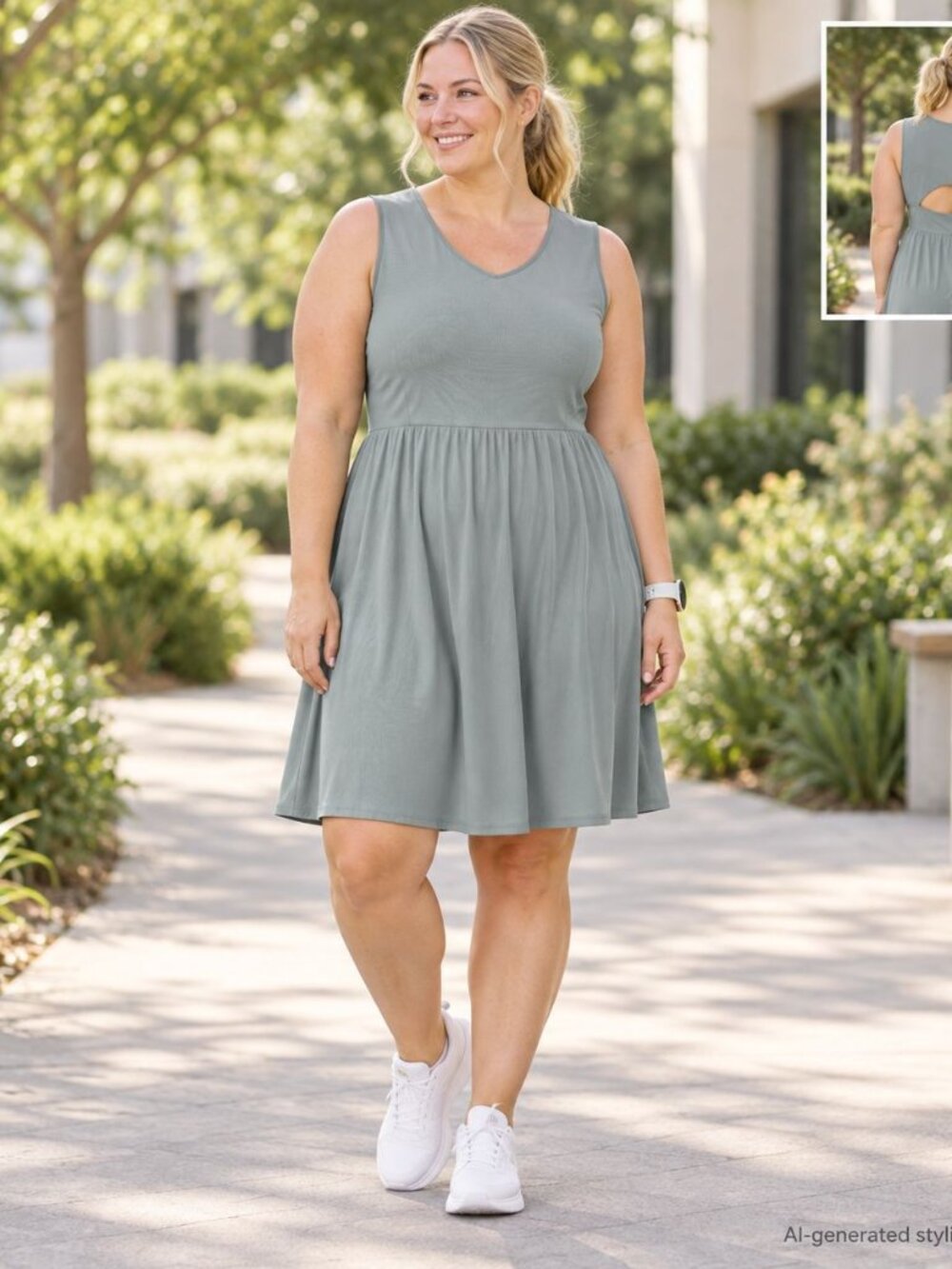 Athleta Dress 1X Sage Green Open Back Athleisure Minimalist